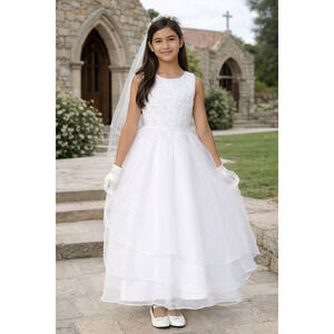 NEW Girls First Holy Communion Dress Size 12X Tulle Bead Emb Rhinestone Organza